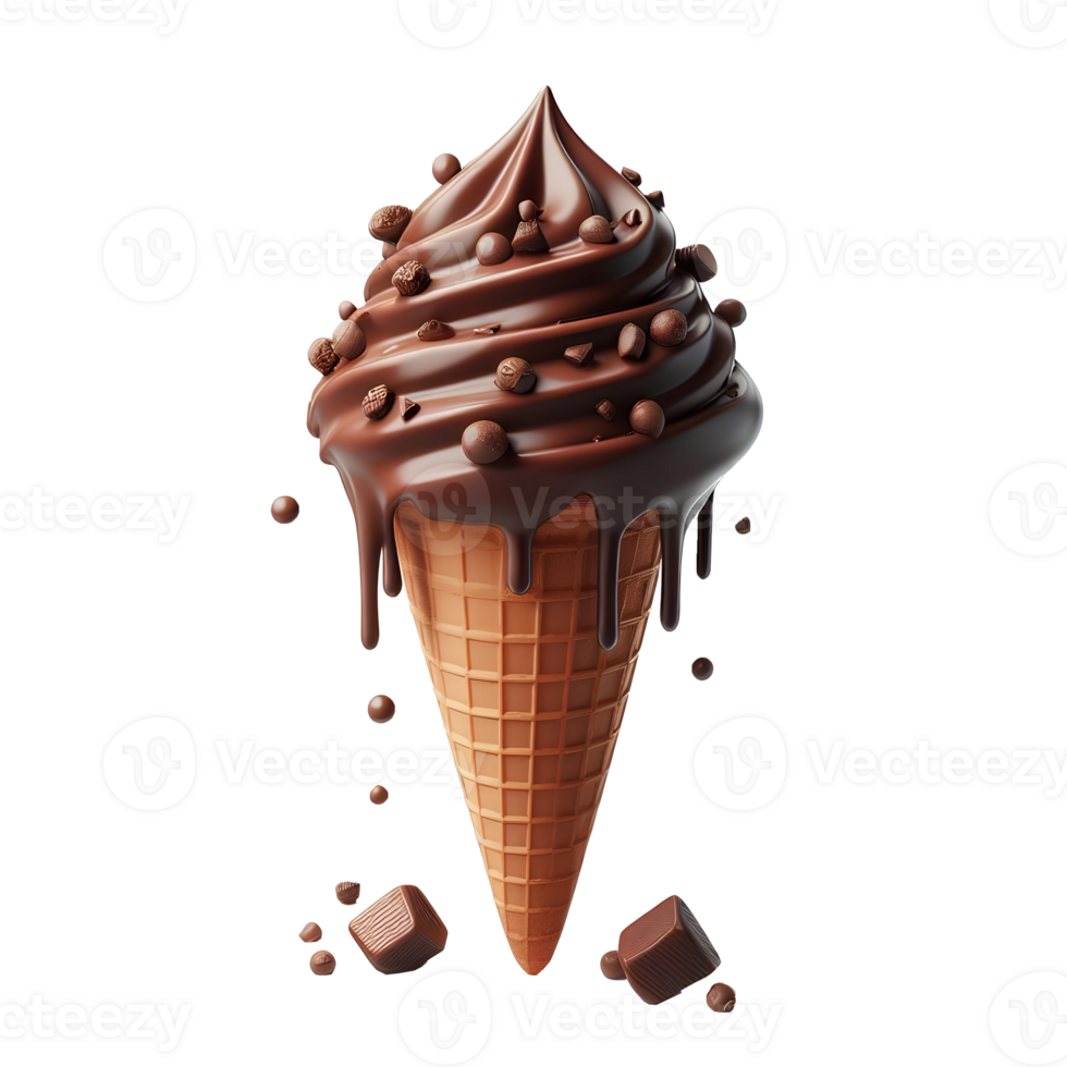 Chocolate ice cream cone Isolated on Transparent Background png