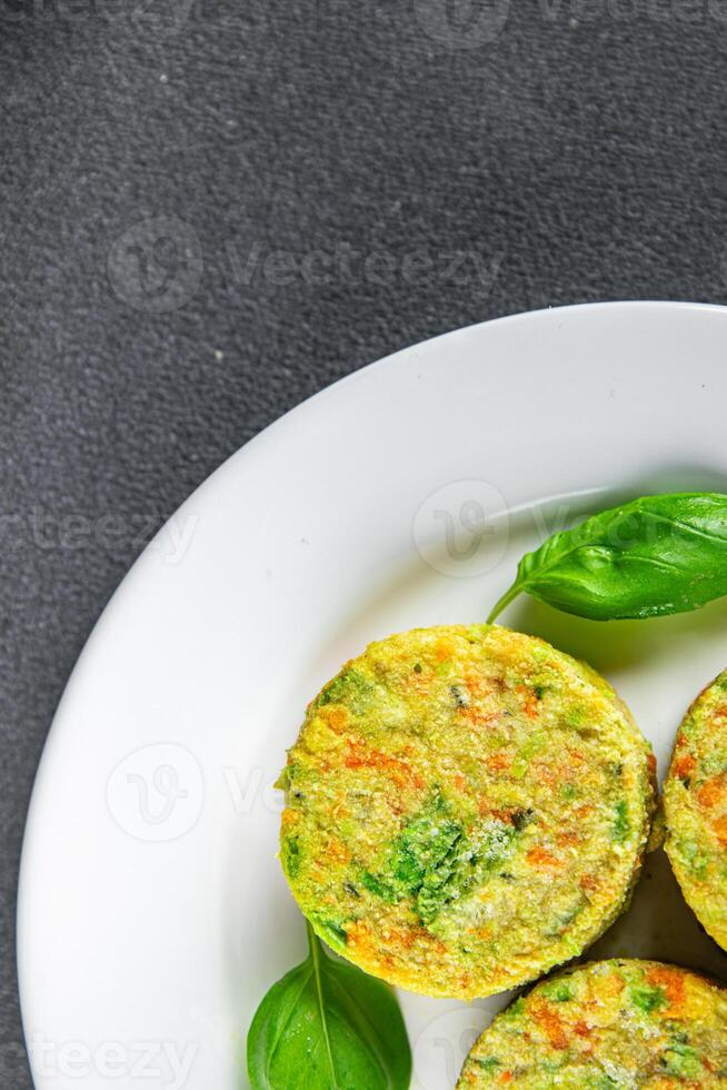 vegetable cutlet carrot, broccoli, potatoes, onion fresh vegetarian vegan food tasty healthy eating meal food snack on the table copy space food background rustic top view photo