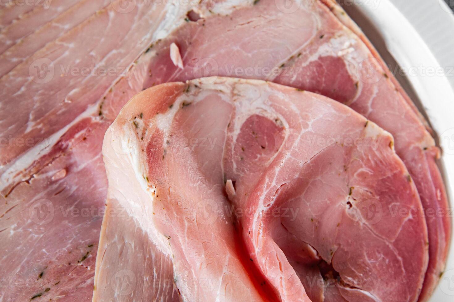 ham slice pork meat eating cooking appetizer meal food snack on the table copy space food background rustic top view photo