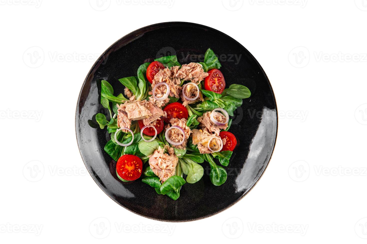 tuna salad, tomato, green leaf lettuce, onion healthy eating cooking appetizer meal food snack on the table copy space food background rustic top view photo