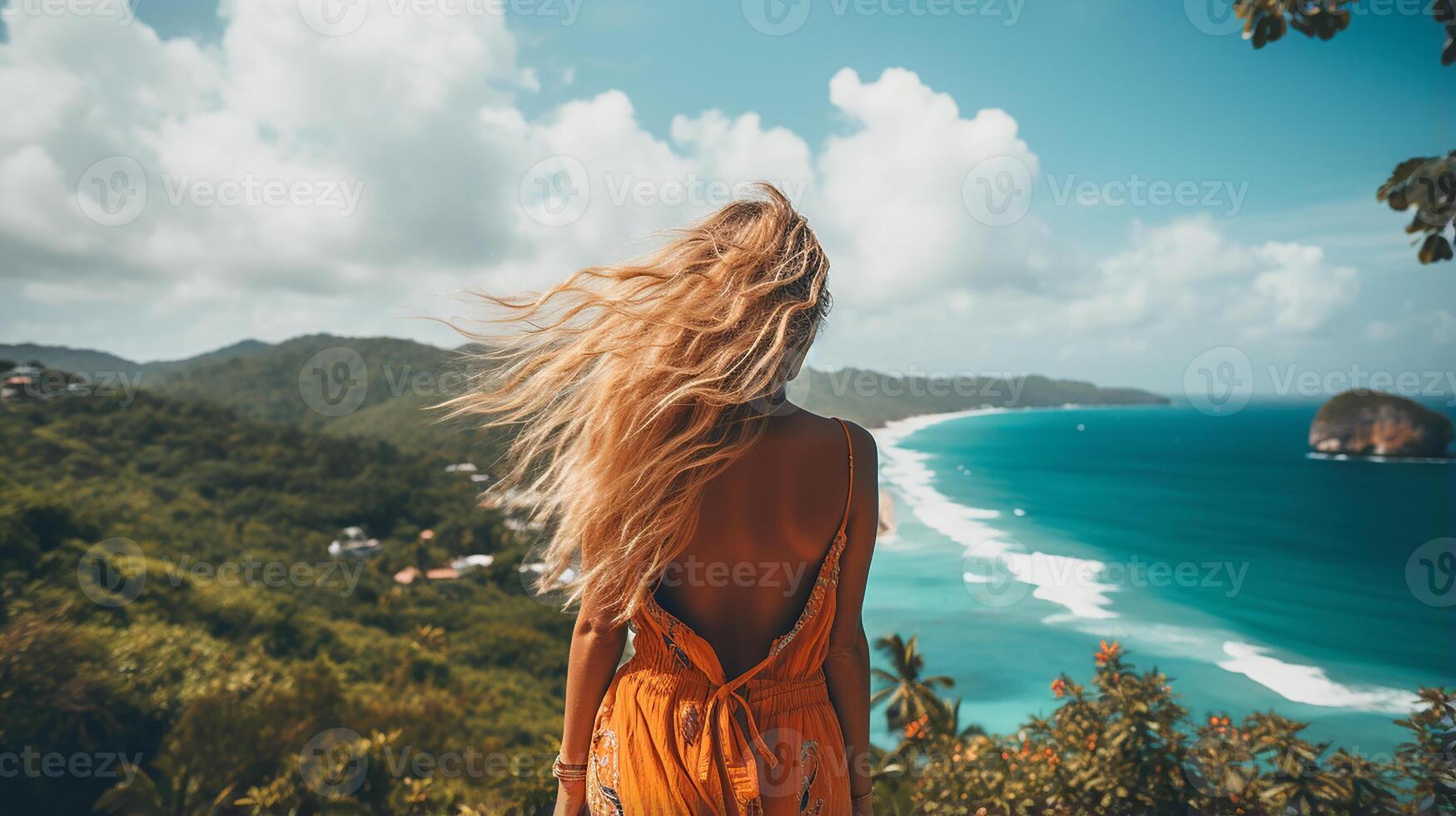 POV view of a girl looking at beach island photo