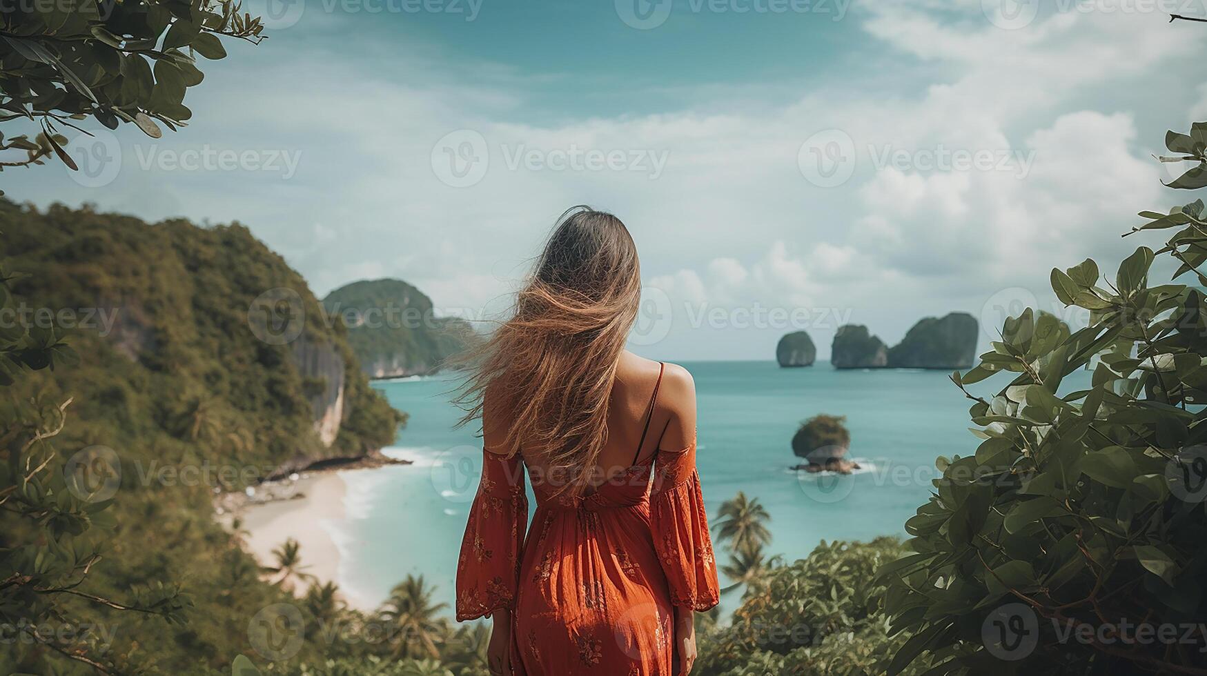 POV view of a girl looking at beach island photo