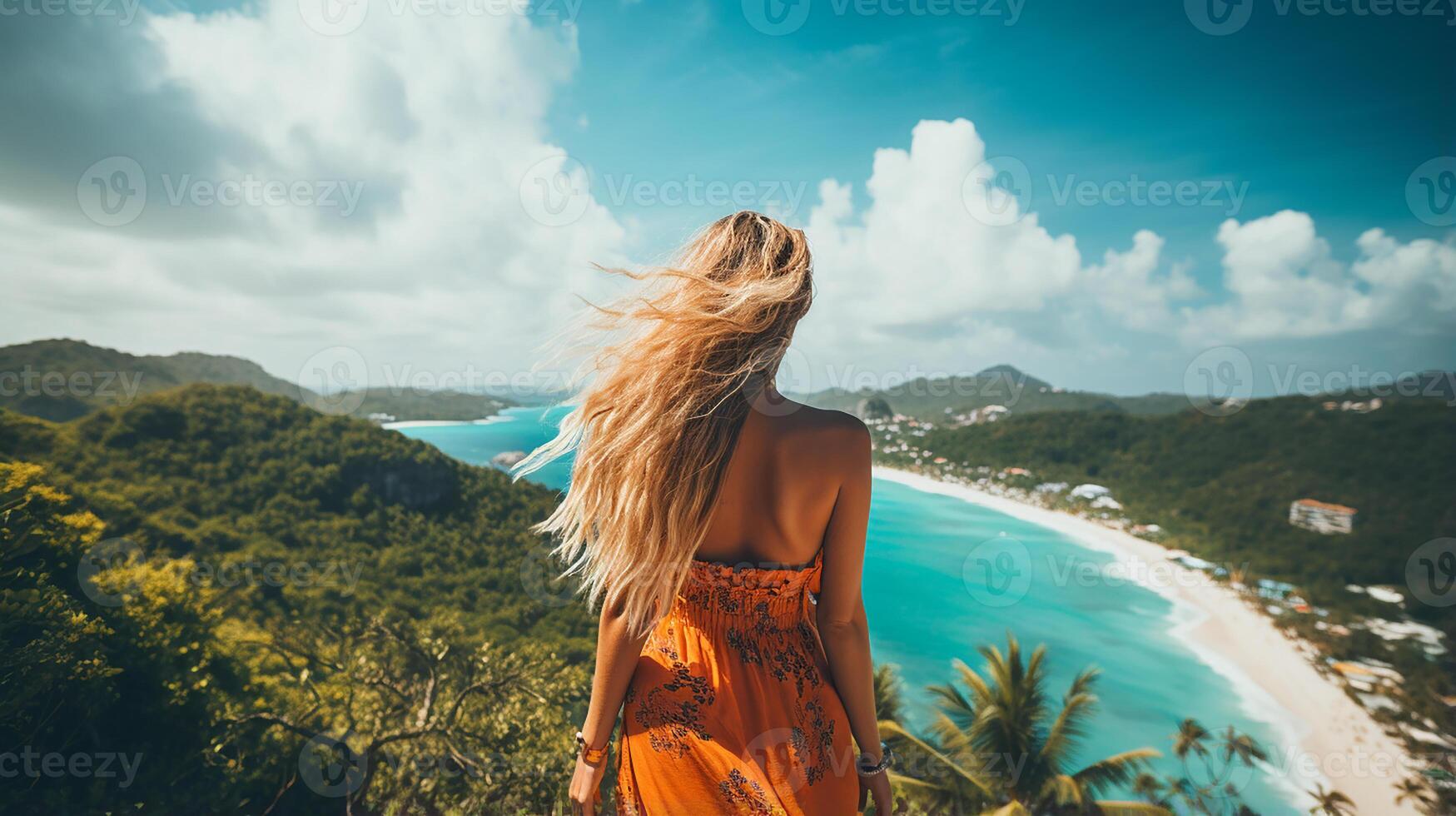 POV view of a girl looking at beach island photo