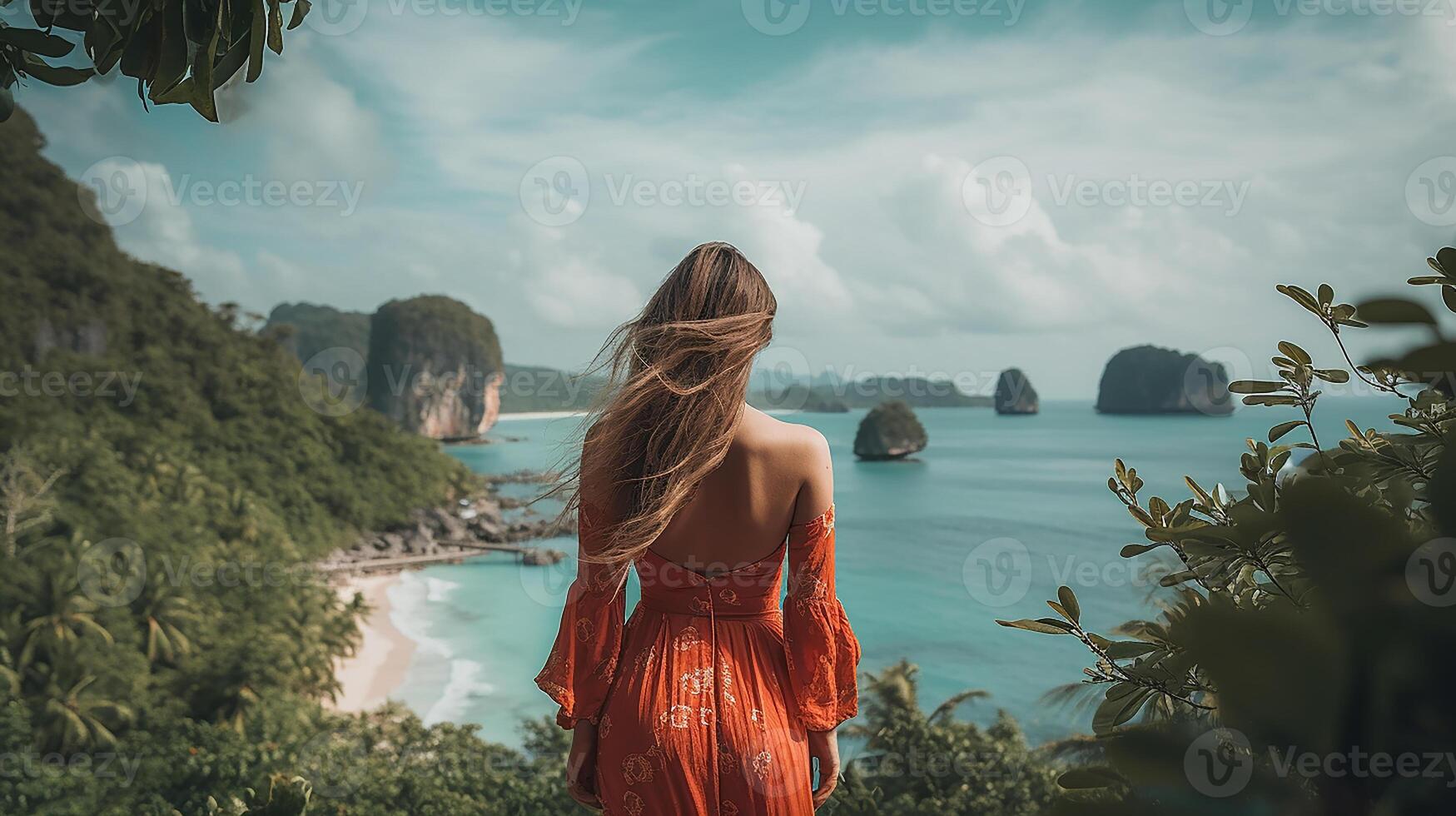 POV view of a girl looking at beach island photo