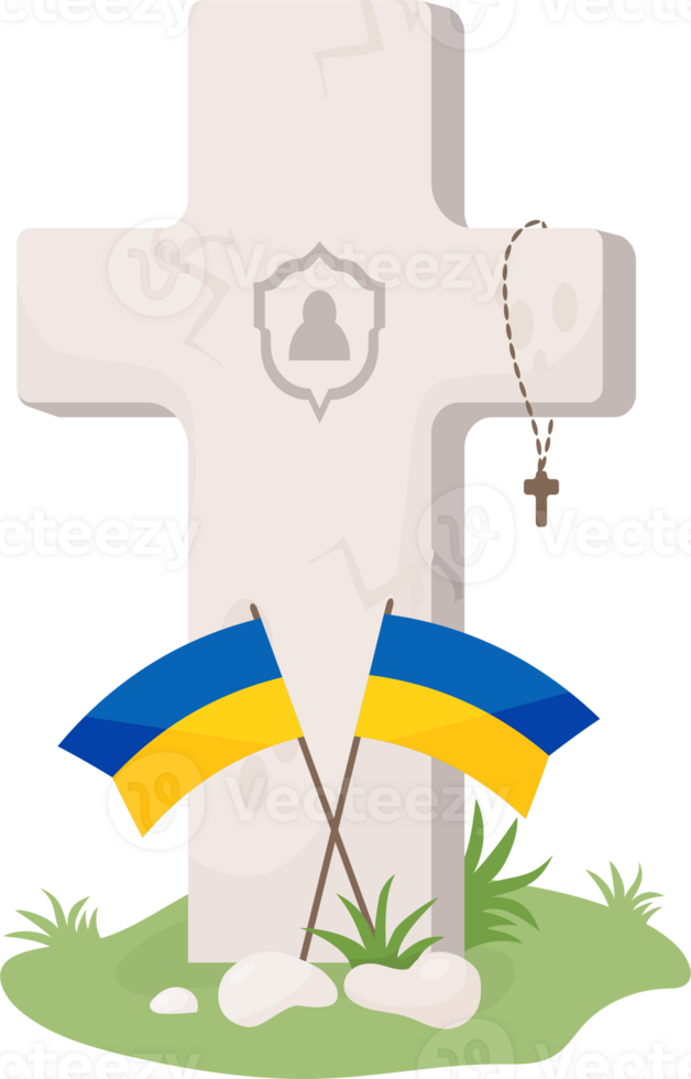 Grave cross with Ukrainian flags png
