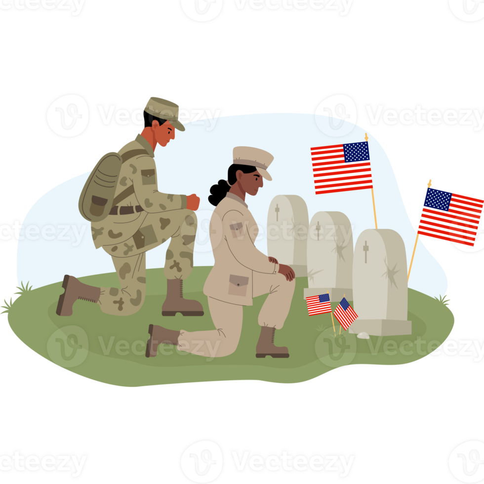 Military black soldier man and woman in front of graves png
