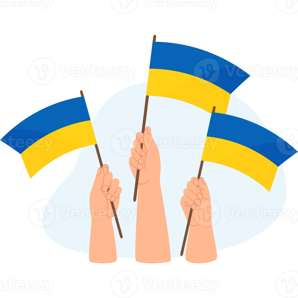 Hands with Ukrainian flags png