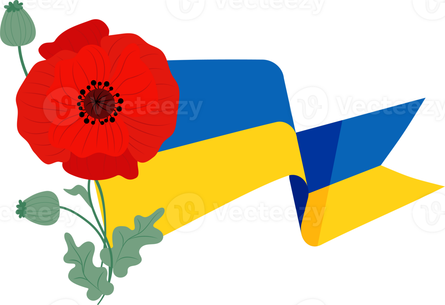 Ukrainian flag with red poppy png