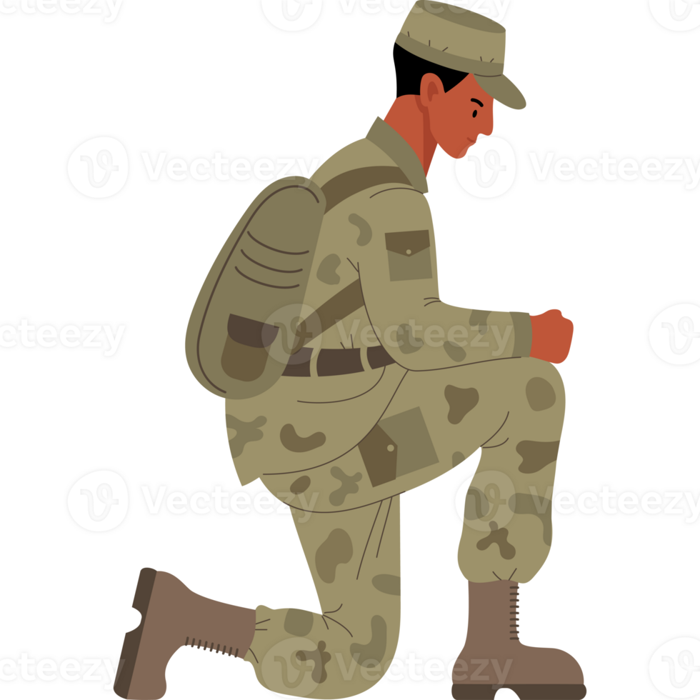 Military soldier black ethnic man on one knee png