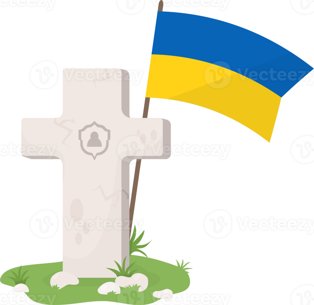 Grave cross with Ukrainian yellow-blue flag png