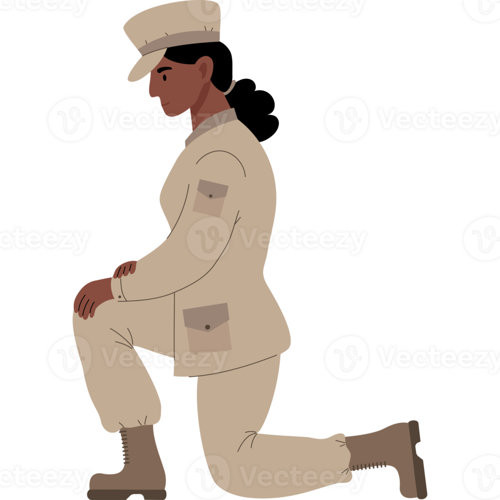 Military soldier black woman on one knee png