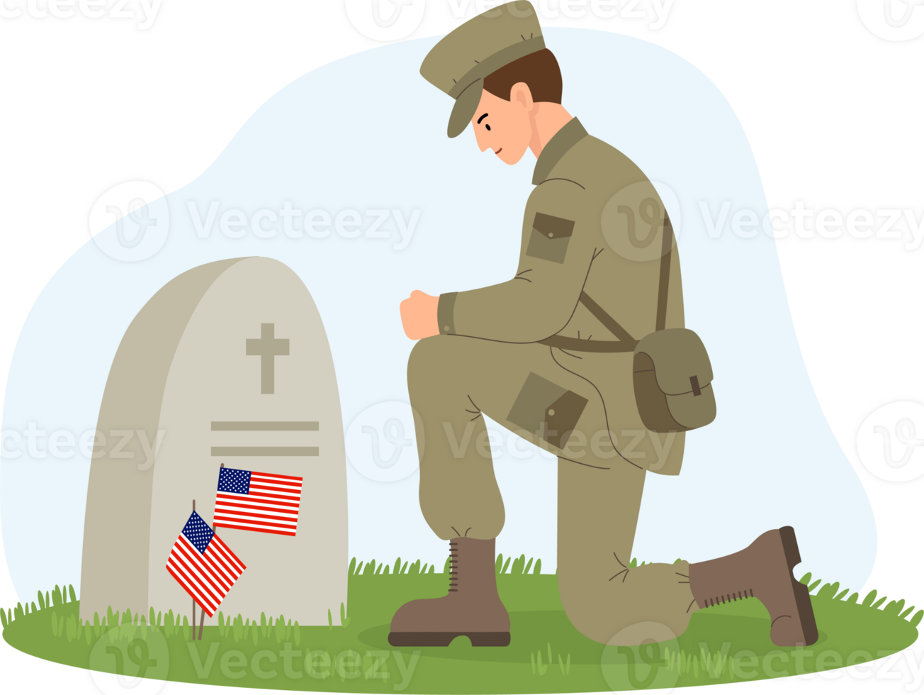 Military soldier in front of American grave. Memorial Day png
