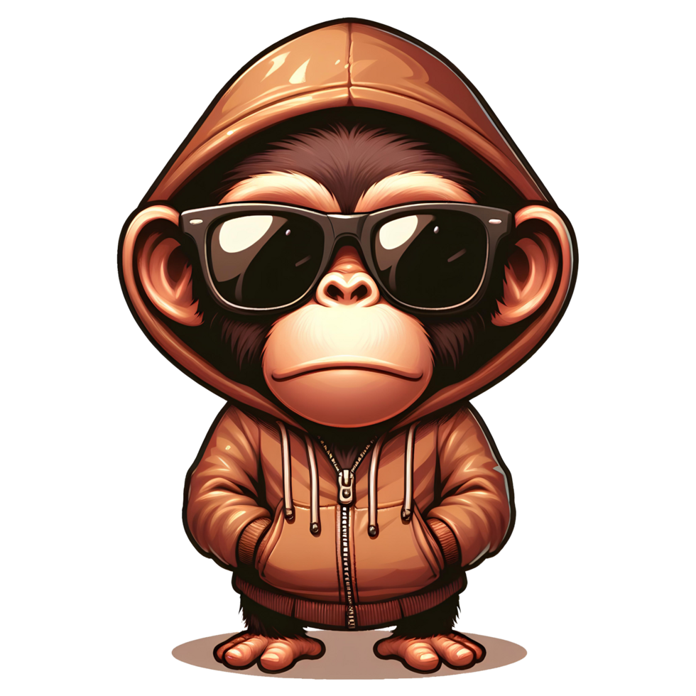 little chimpanzee wearing sun glasses and hoodie png