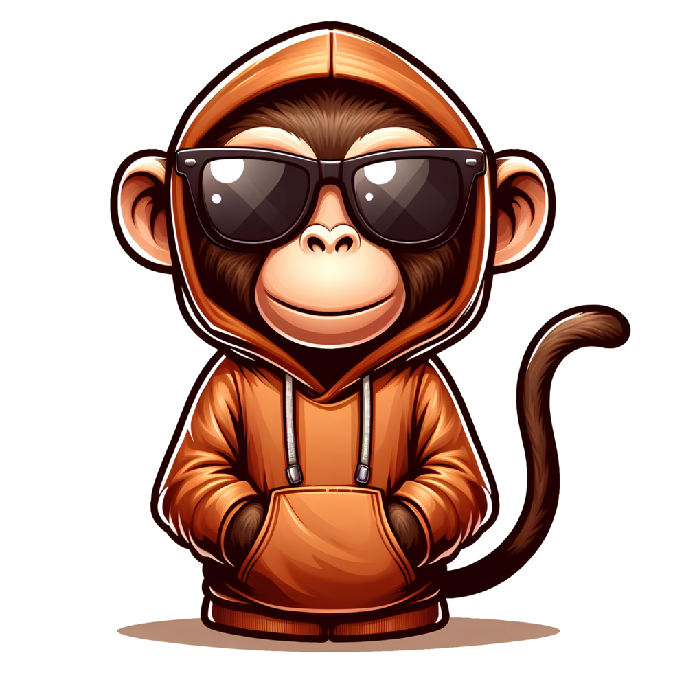 cartoon character of monkey wearing glasses and brown hoodie png