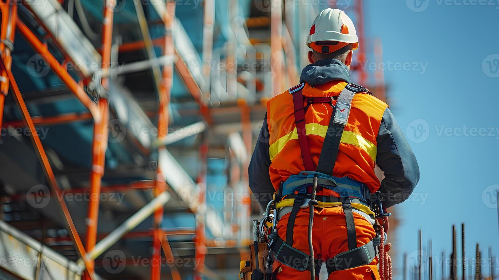 Construction Worker at Building Site. Generative by AI photo