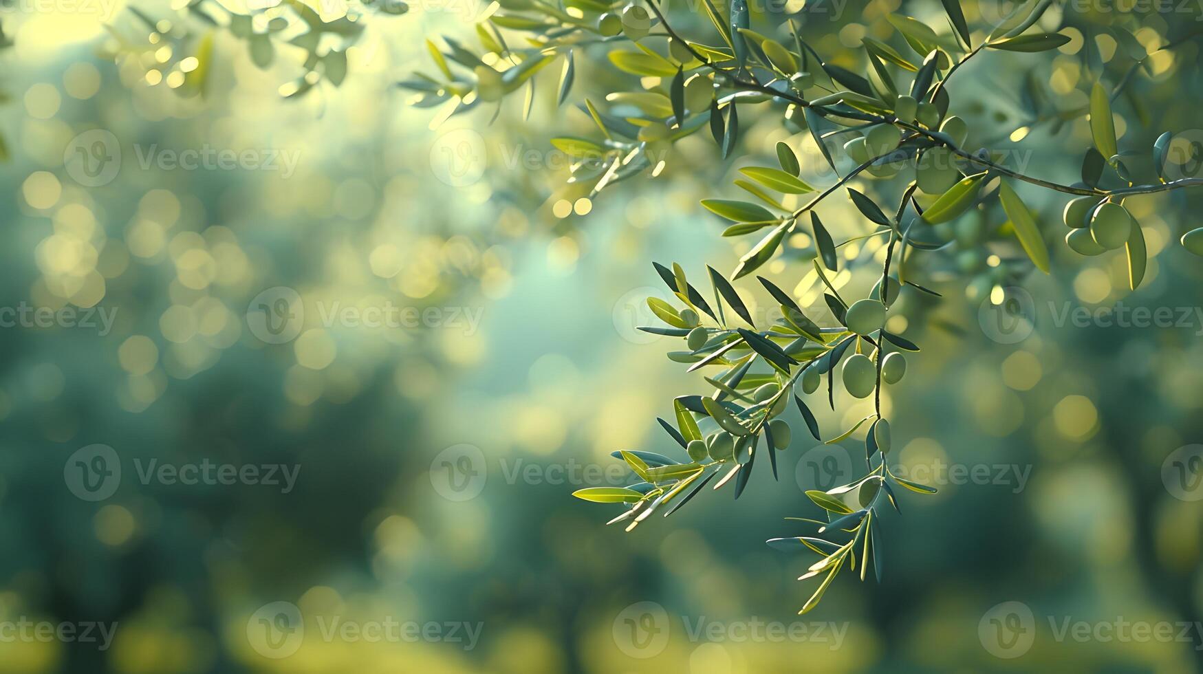 Blurry Tree Branch With Green Leaves. Generative by AI photo