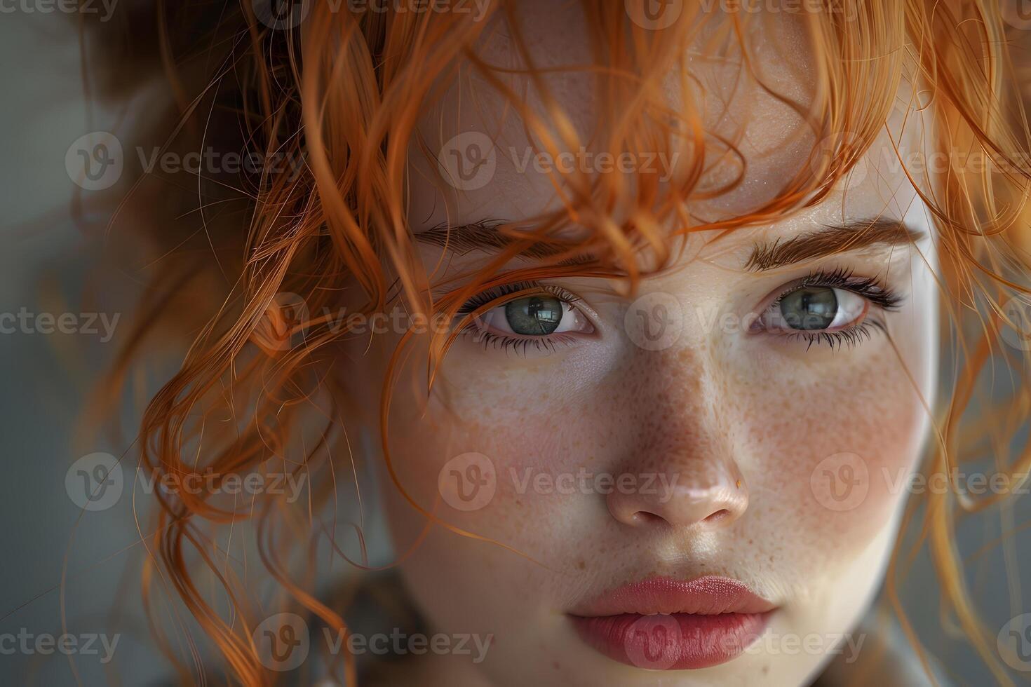 Close-Up of Woman With Red Hair. Generative-AI photo