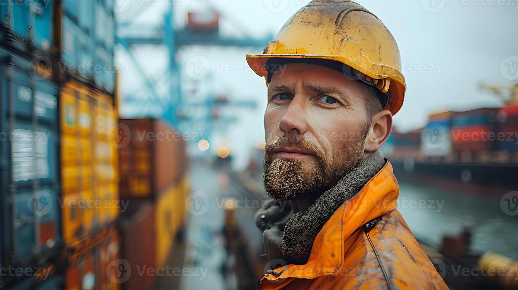 Man in Hard Hat and Orange Jacket. Generative-AI photo