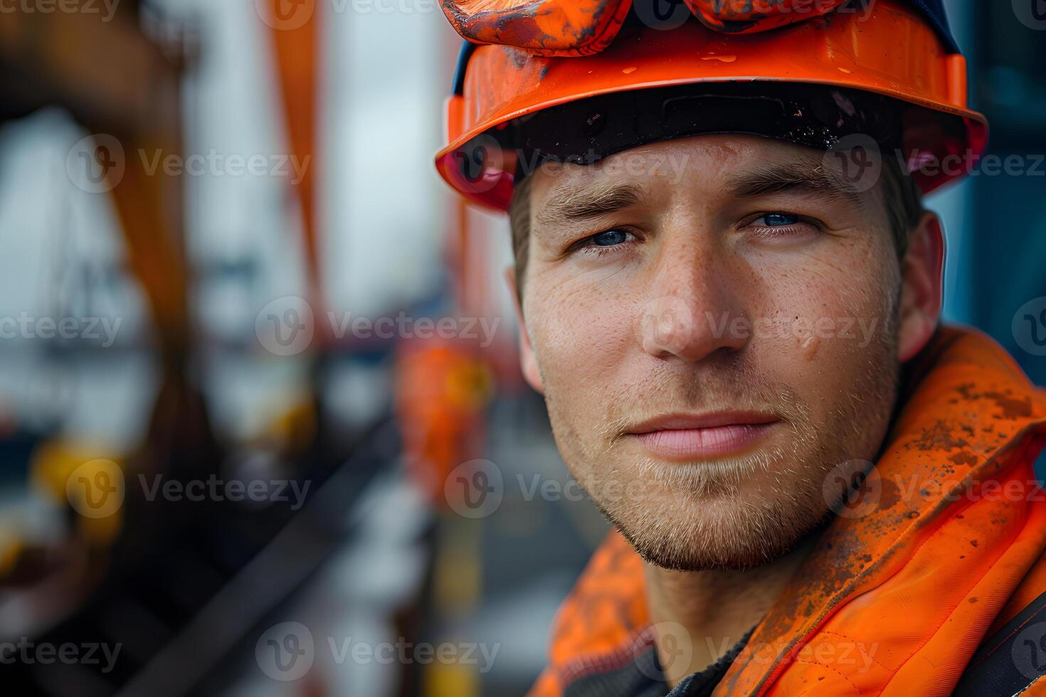Man in Hard Hat and Orange Safety Gear. photo
