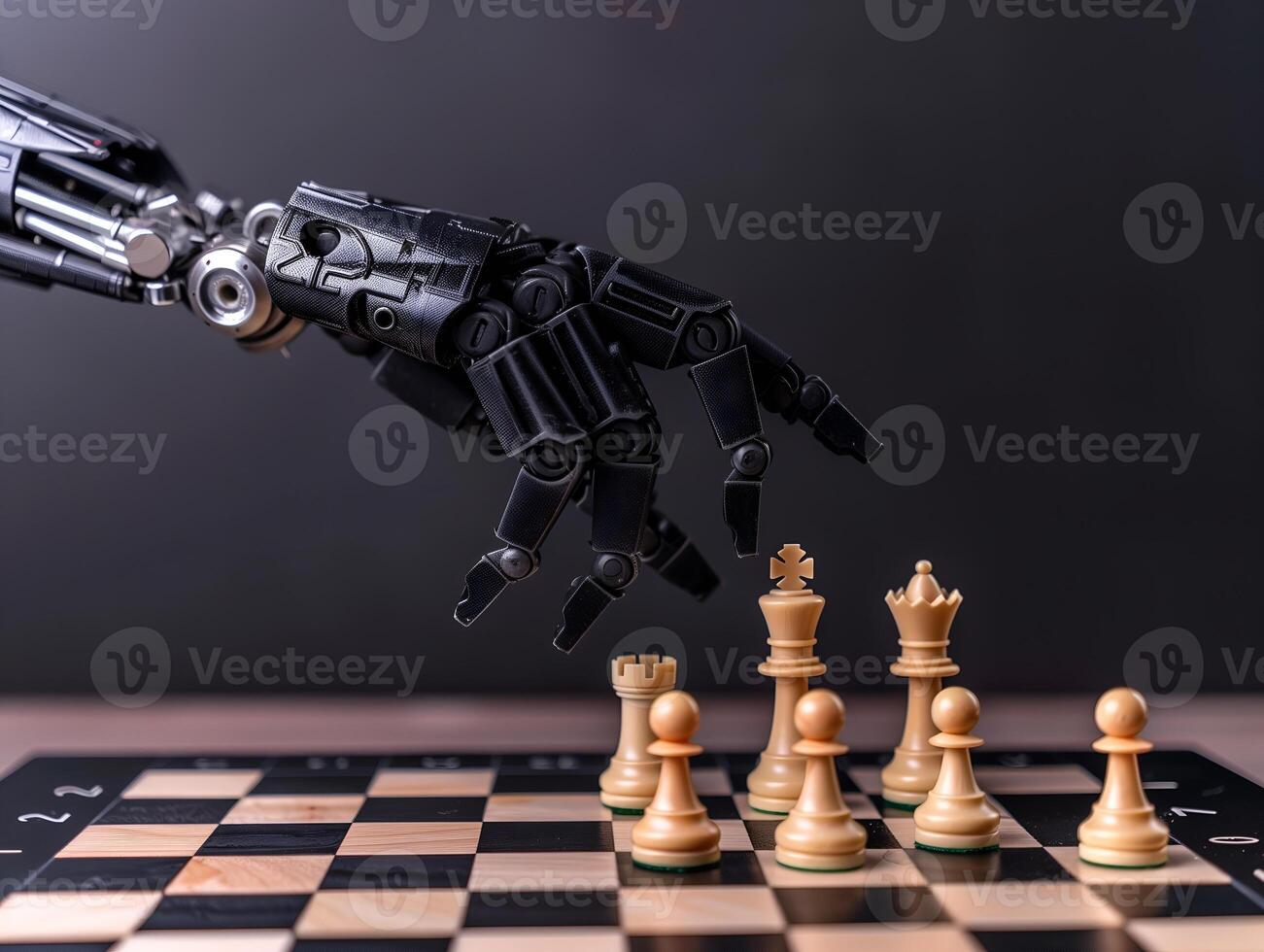 Closeup of hand of AI robot playing chess photo