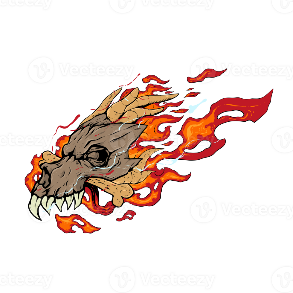 skull monster fire illustration digital drawing png