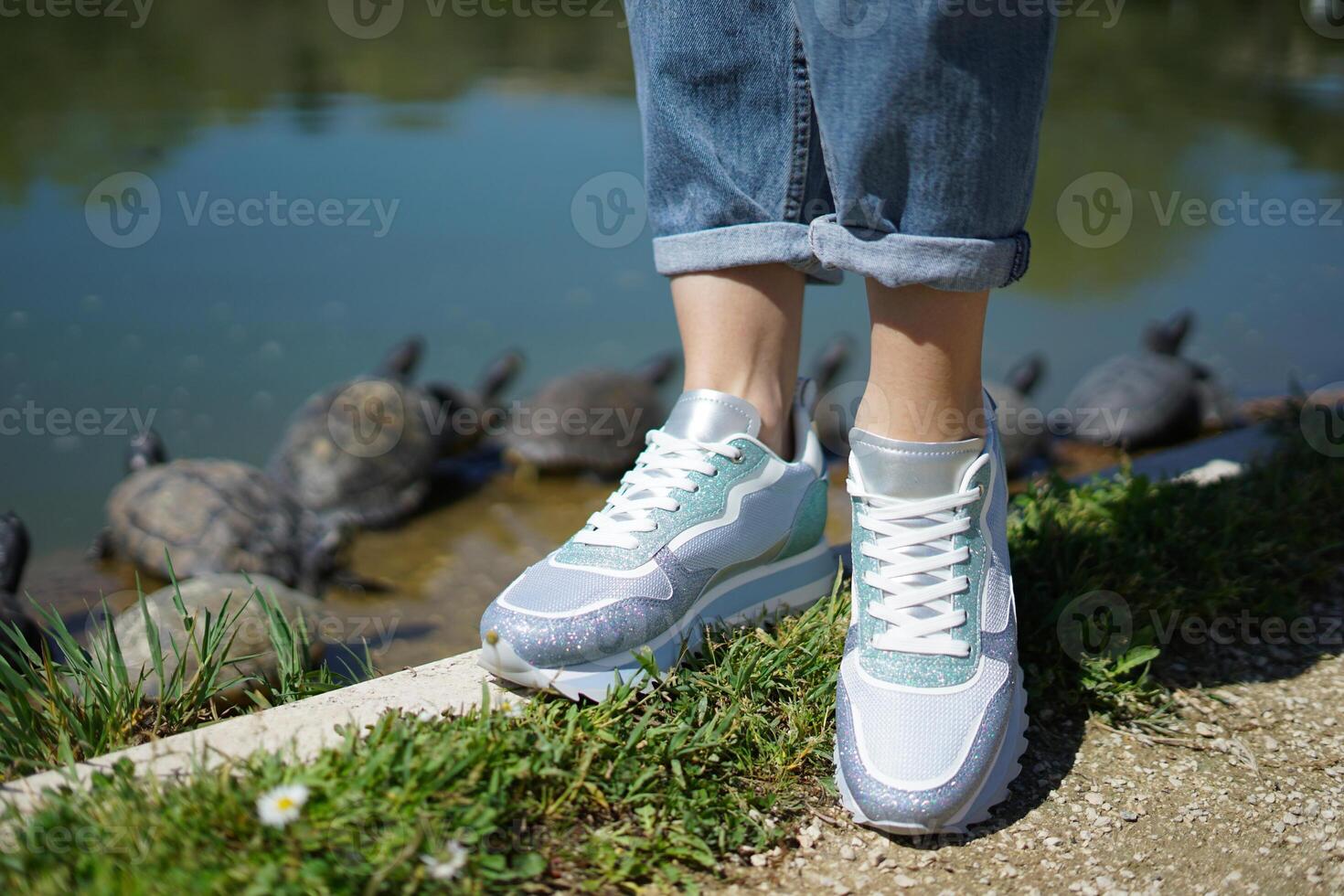 hembra piernas y mujer zapatillas un primavera casual estilo foto