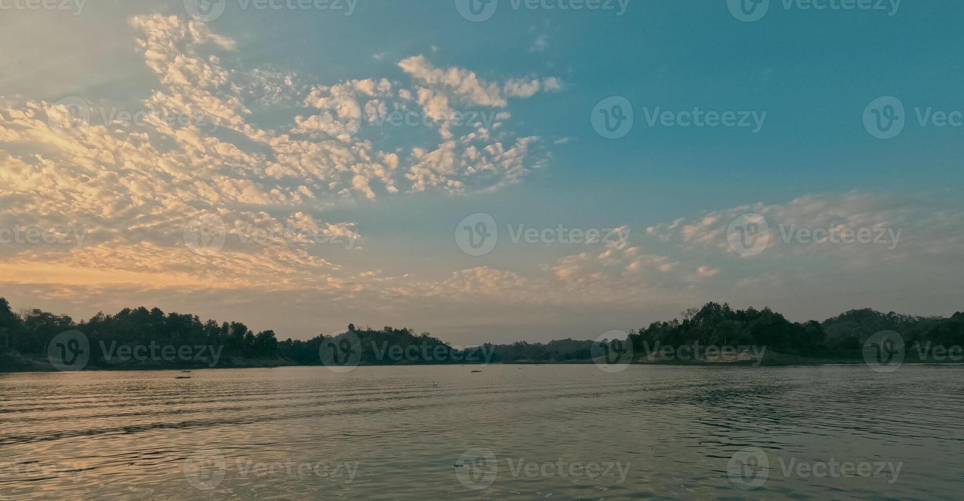 Cinematic panoramic landscape shot of sunset of Kaptai Lake Rangamati Chittagong photo