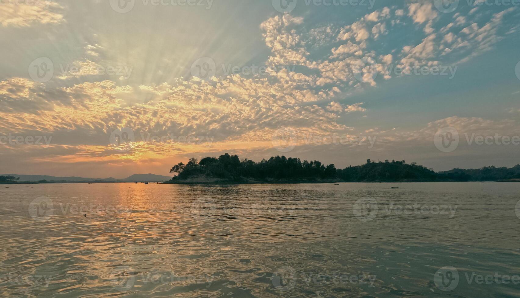 Cinematic tranquil morning scenery of Kaptai Lake Rangamati Chittagong photo