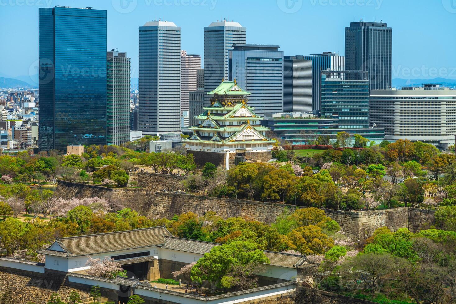 Main keep and the wall of Osaka Castle at osaka city, japan photo