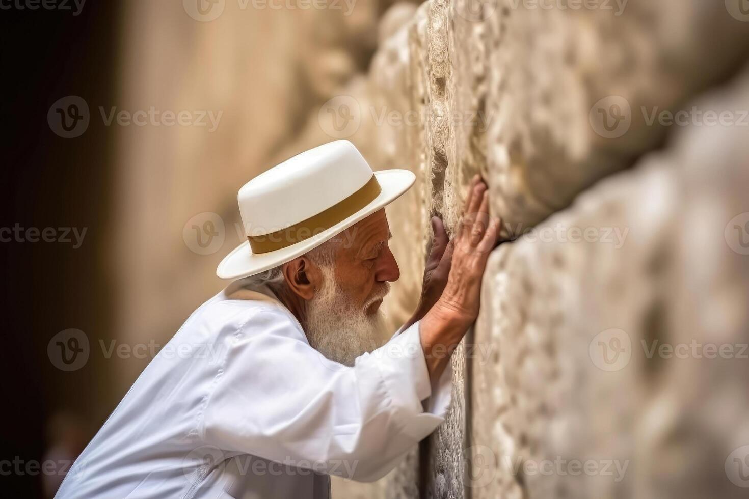 espiritual momento - mayor judío hombre en oración a el occidental pared foto