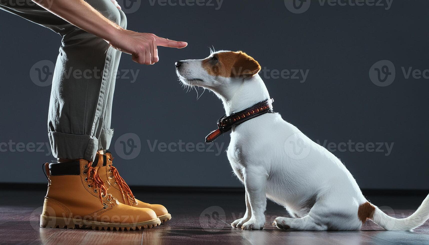 The human teaches the dog commands. Jack Russell Terrier breed. photo