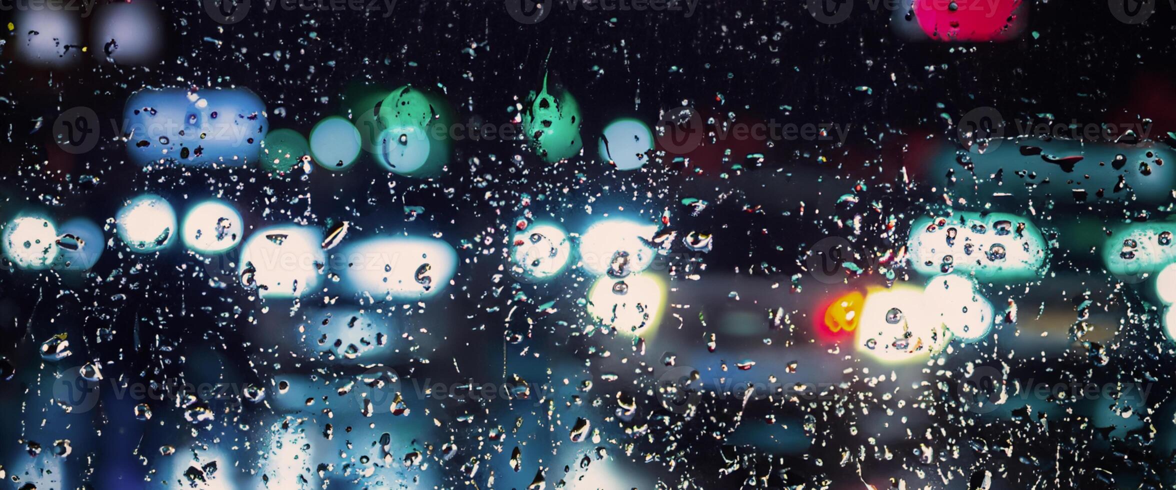 Driving in raining. Rain on car windshield or car window in rainy season and blurry traffic road in background. Rain drops on car mirror. Road in rain. Drizzle raining decreases driving visibility. photo
