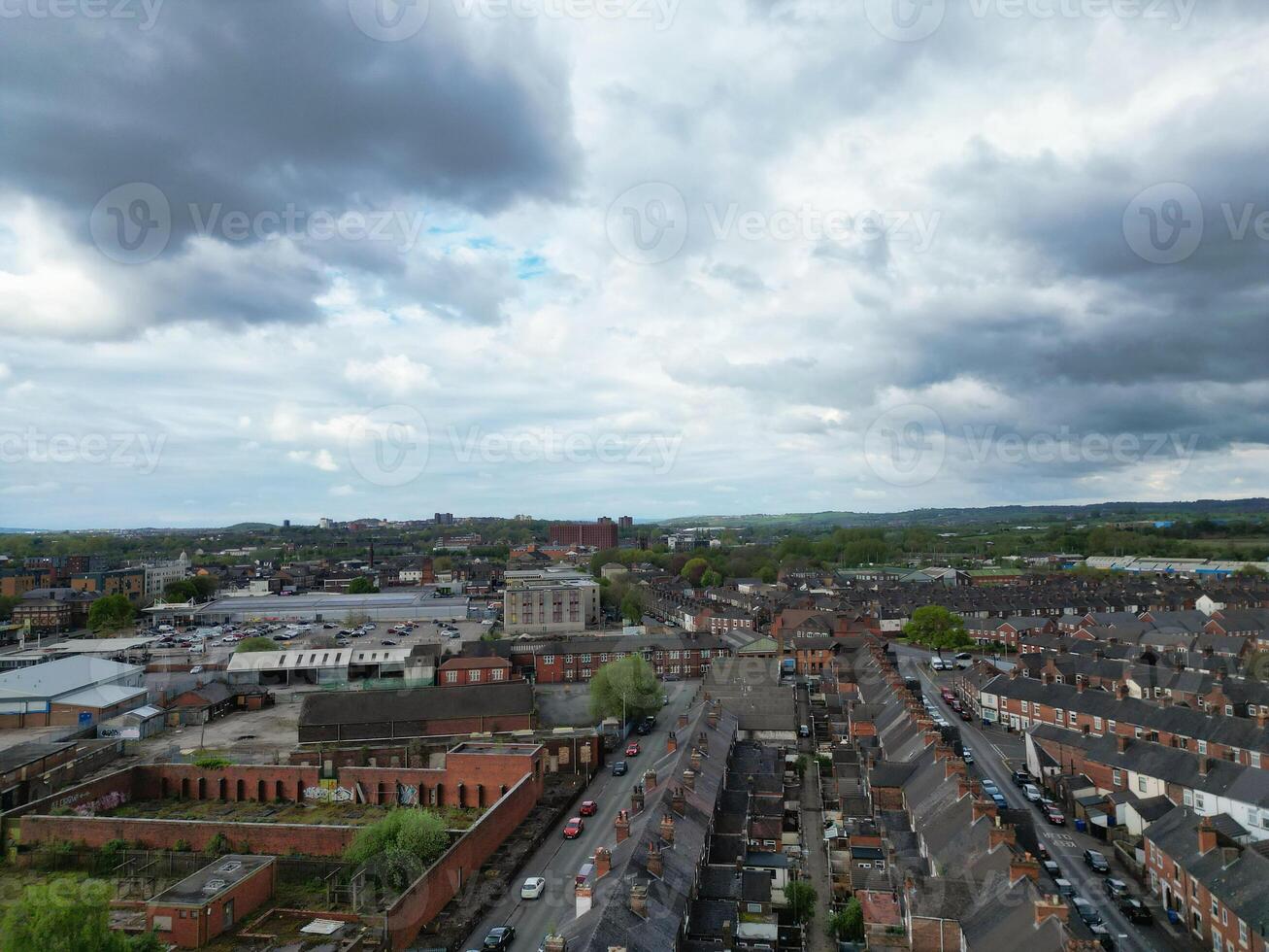 High Angle View of Stock-on-Trent City of England, Great Britain. May 4th, 2024 photo
