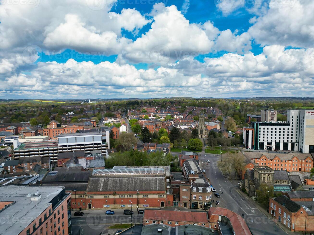 High Angle View of Historical Derby City Centre, England United Kingdom. April 26th, 2024 photo