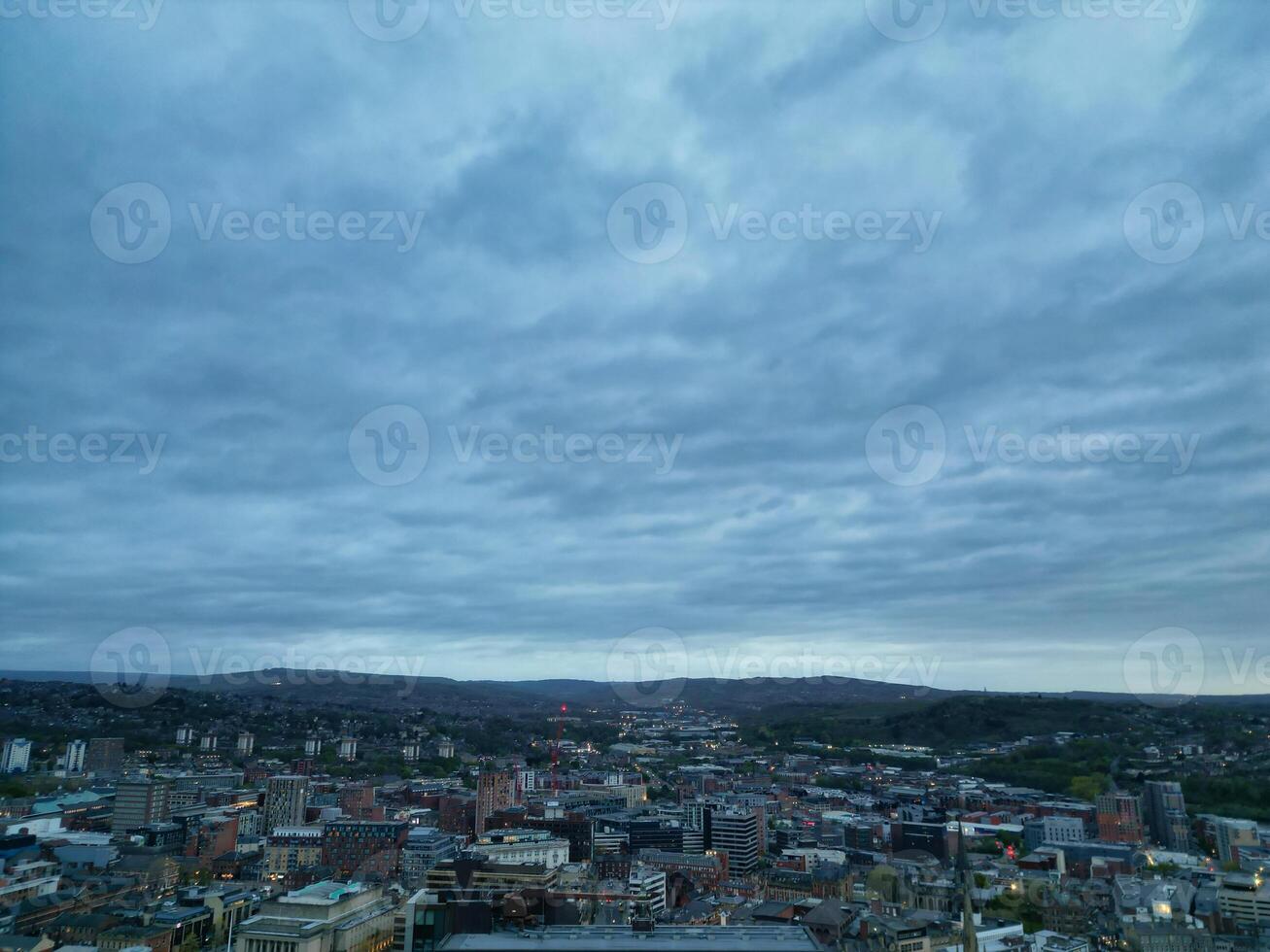 Beautiful Aerial View of Sheffield City Centre at Just After Sunset. England United Kingdom. April 29th, 2024 photo