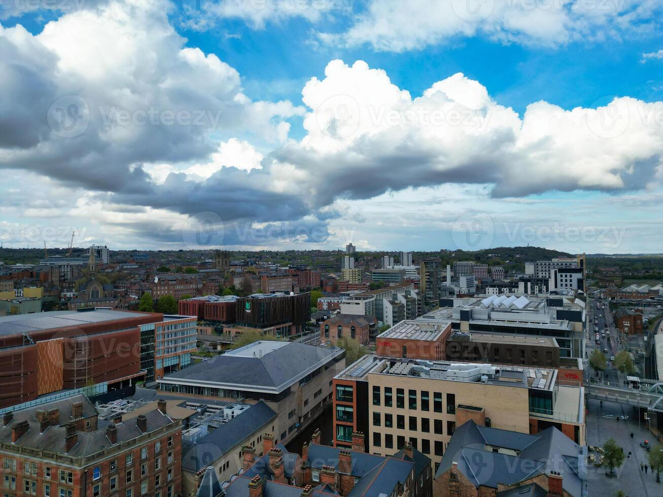 Aerial View of Nottingham City Centre Near River Trent, England United Kingdom. April 26th, 2024 photo