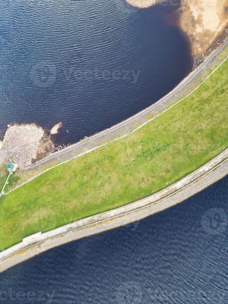 High Angle View of Most Beautiful British Landscape at Redmires Water Reservoirs over Hills of Sheffield City of England United Kingdom, April 30th, 2024 photo