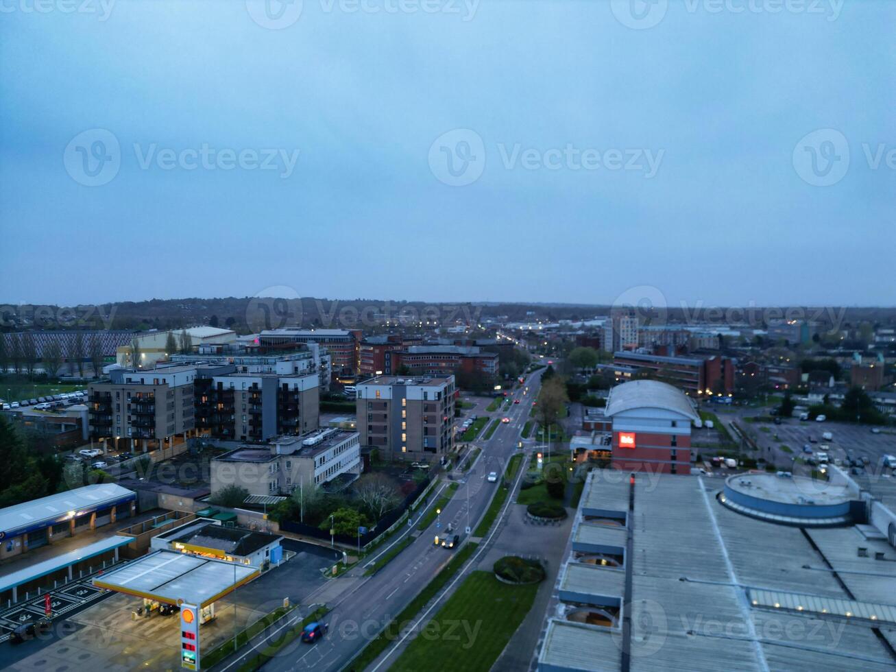 Aerial View of Central Borehamwood London City of England During Cloudy and Rainy Day, England UK. April 4th, 2024 photo