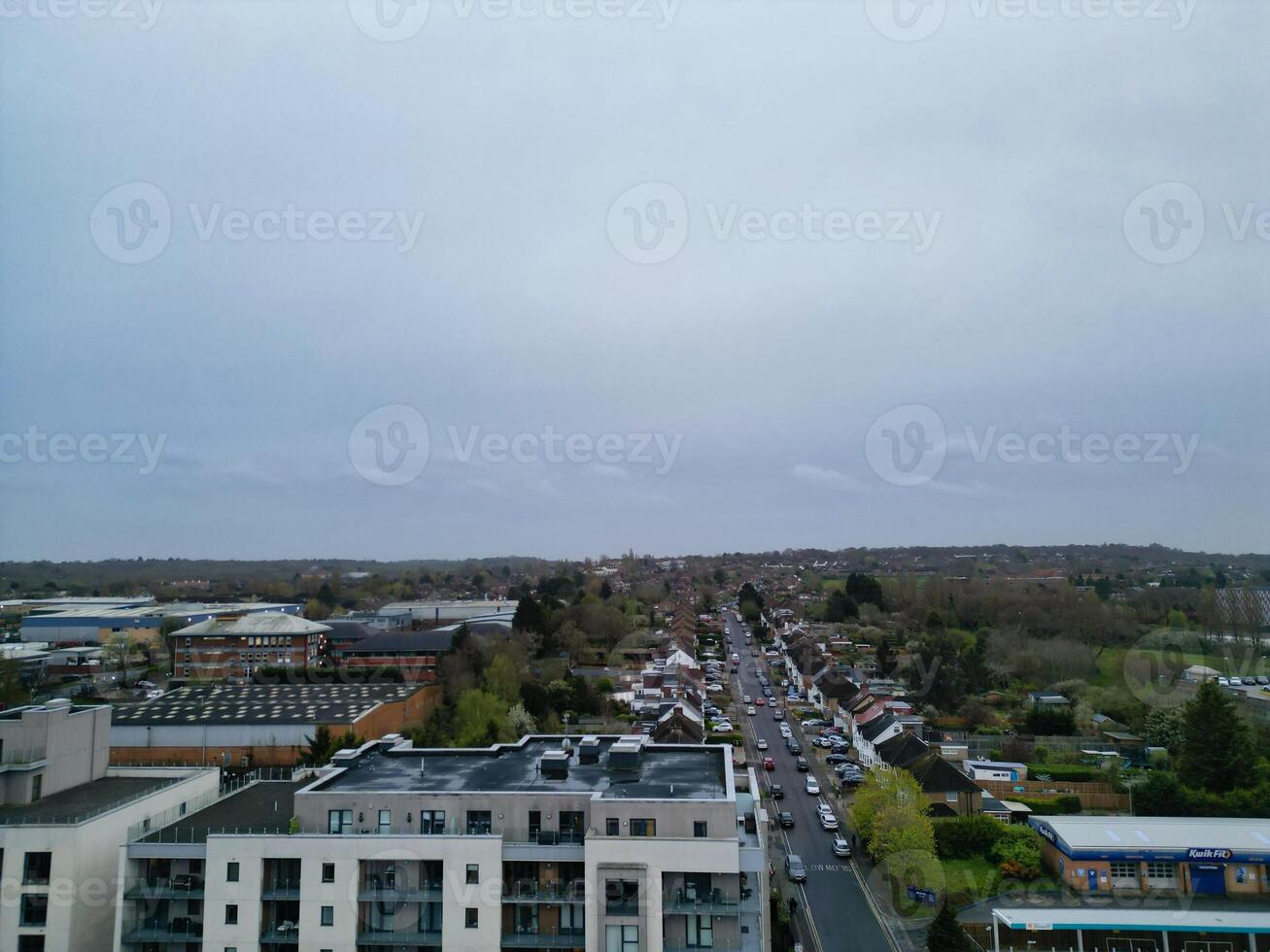 Aerial View of Central Borehamwood London City of England During Cloudy and Rainy Day, England UK. April 4th, 2024 photo