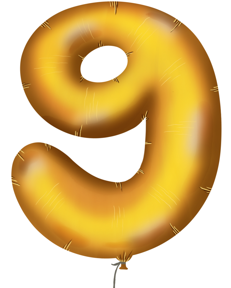 gold balloon with the number 0 to 9 on it png