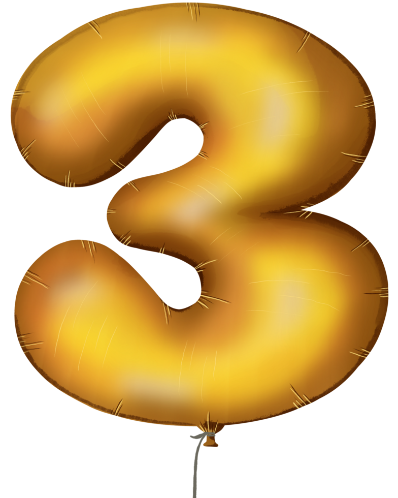 gold balloon with the number 0 to 9 on it png