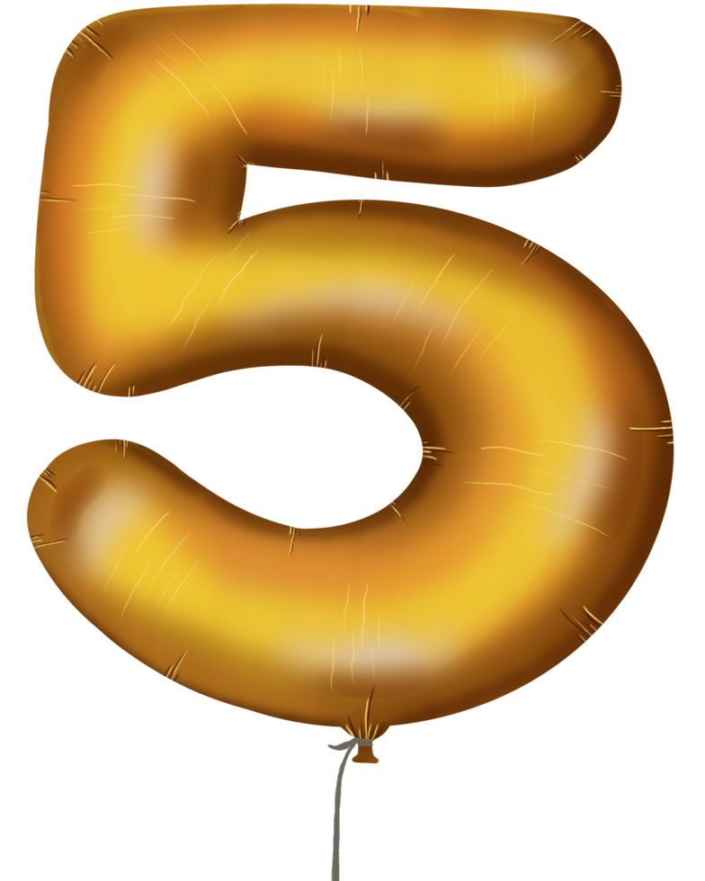 gold balloon with the number 0 to 9 on it png