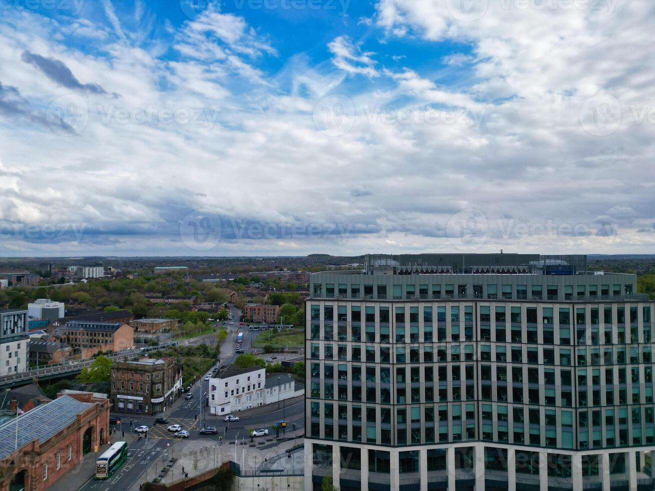 Beautiful Aerial View of Historical Central Nottingham City Along River Trent, England United Kingdom photo