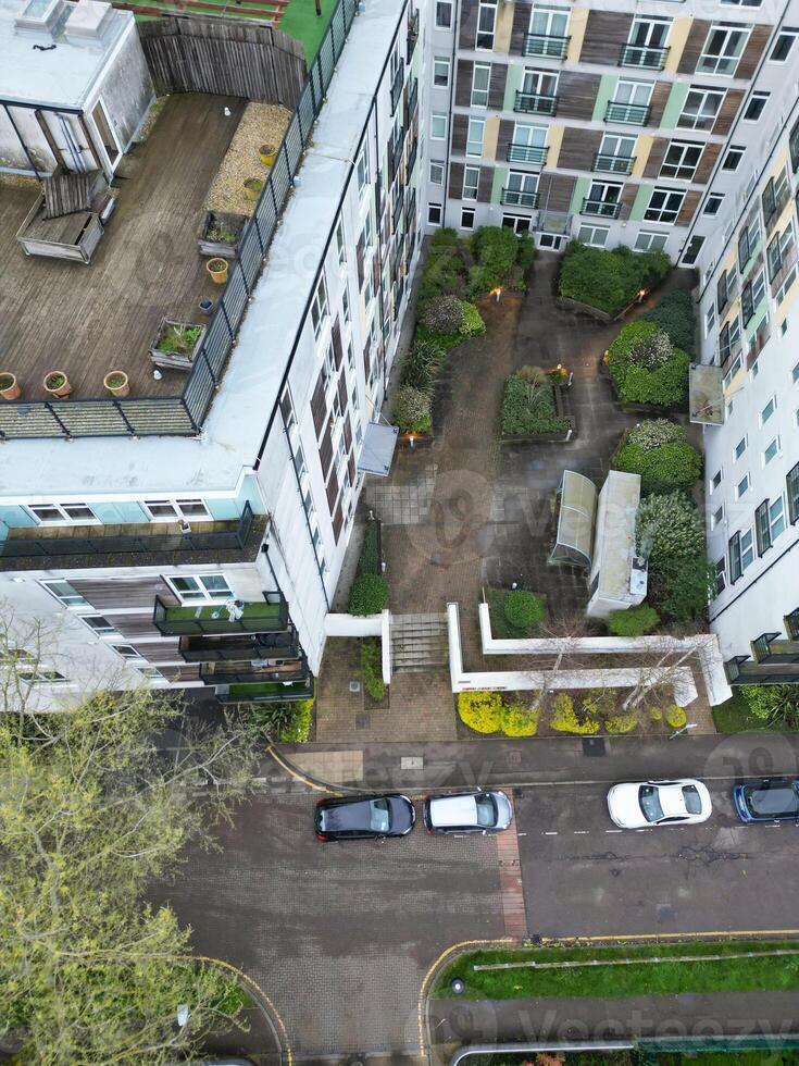 Aerial View of Central Borehamwood London City of England During Cloudy and Rainy Day, England UK. April 4th, 2024 photo