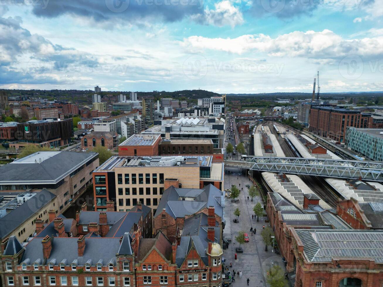 Beautiful Aerial View of Historical Central Nottingham City Along River Trent, England United Kingdom photo