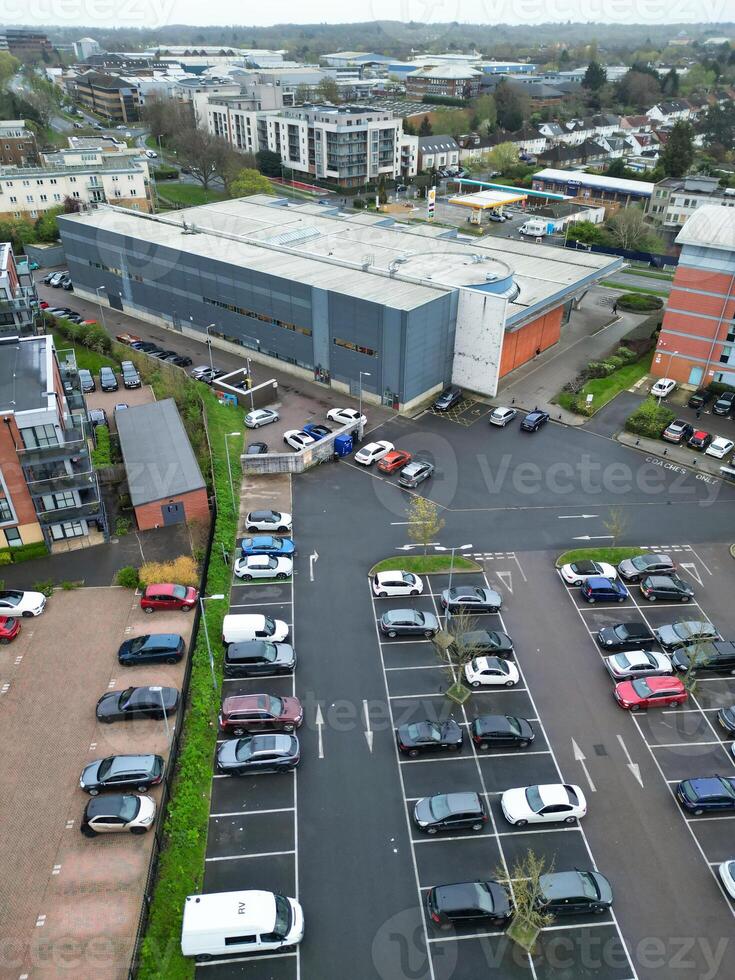 Aerial View of Central Borehamwood London City of England During Cloudy and Rainy Day, England UK. April 4th, 2024 photo