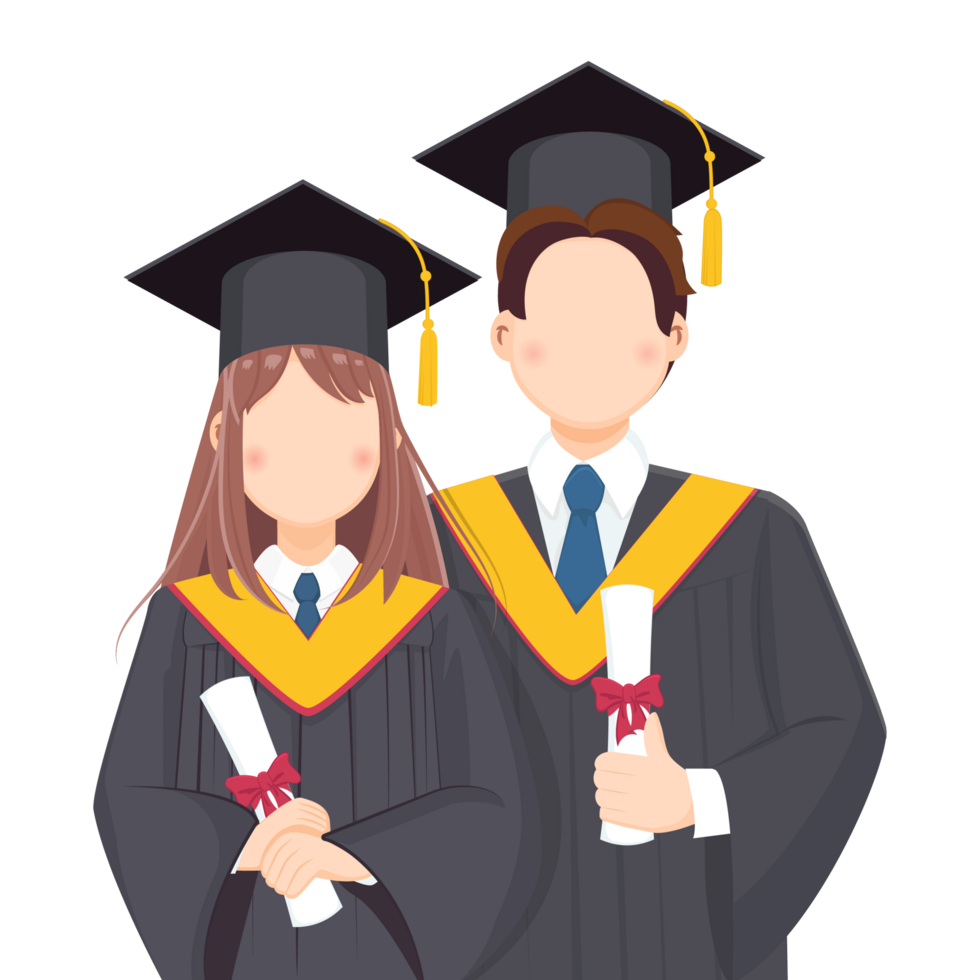 graduação Garoto e menina segurando seus diploma dentro sem rosto desenho animado estilo png
