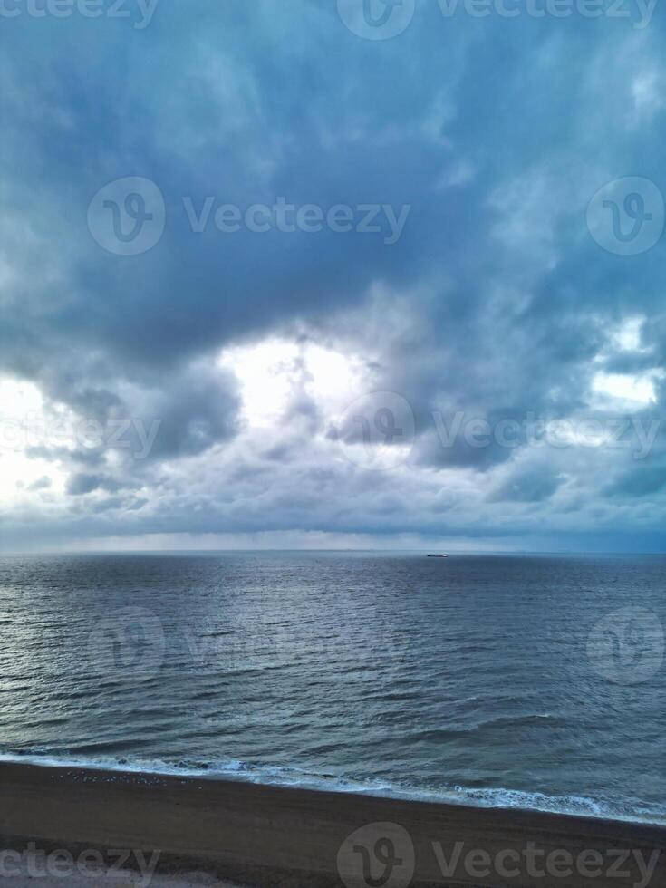 Aerial View of Walmer Beach and Sea View During Sunrise, Kent, England United Kingdom. April 21st, 2024 photo