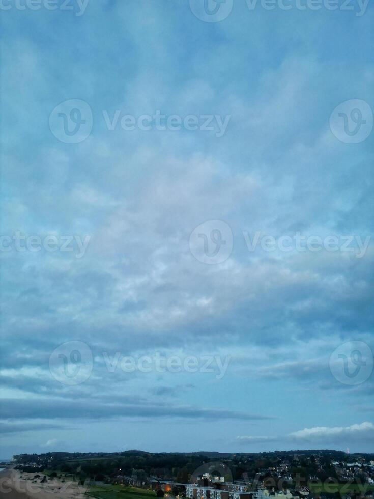 Aerial View of Walmer Beach and Sea View During Sunrise, Kent, England United Kingdom. April 21st, 2024 photo