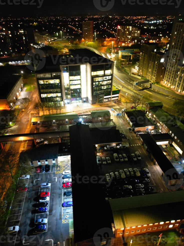High Angle view of Illuminated Historical Central Coventry City of England, United Kingdom. April 8th, 2024 photo